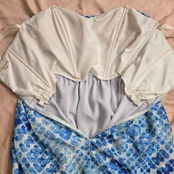 Shoshanna Womens Y2K Strapless Maxi Dress 4 Mermaidcore Watercolor Empire Waist - Picture 6 of 11